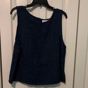 Nicole by Nicole Miller Navy Sleeveless Linen Button-Back Tank. Size XL